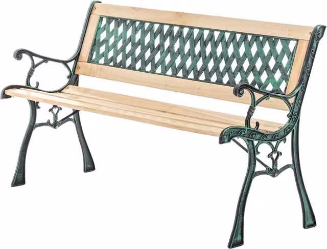 BIRCHTREE 3 Seater Cross Lattice Style Garden Bench in Natural Wood and Plastic with Geometric Design