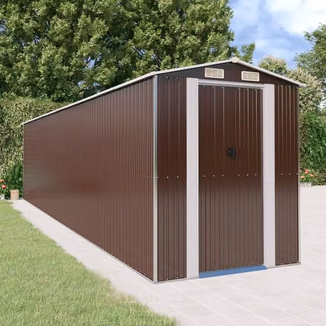 Berkfield Home Garden Shed in Dark Brown, Galvanised Steel, W/D/H: 192 x 855 x 223 cm