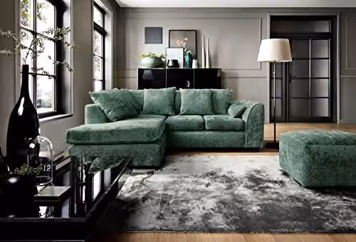 Abakus Direct Harriet Left Facing Corner Sofa in Green Crushed Chenille Fabric – 5