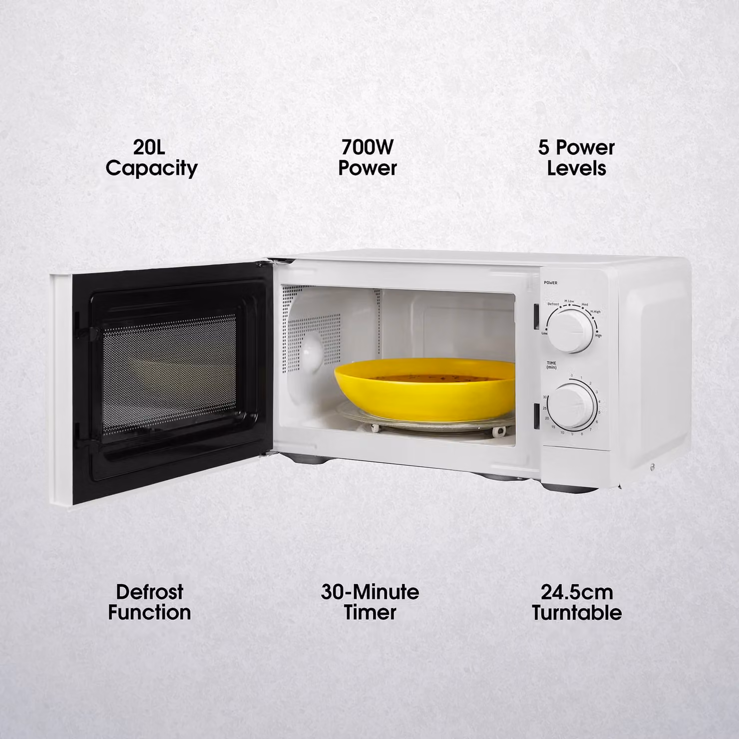 Abode AMM2005B 20 Litre 700W Manual Solo Microwave in White – 3