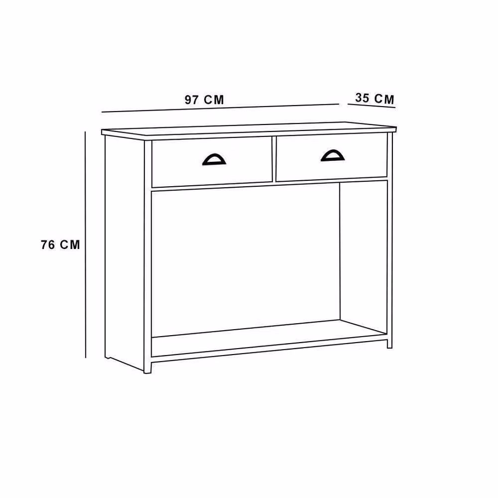 Havendro Matt Grey Console Table with Oak Effect Top, 2 Drawers and Bottom Shelf, H 97.0 cm x W 76.0 cm – 2