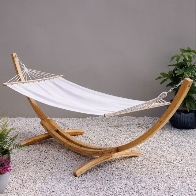 Primrose White Cotton Hammock with Treated Hardwood Stand