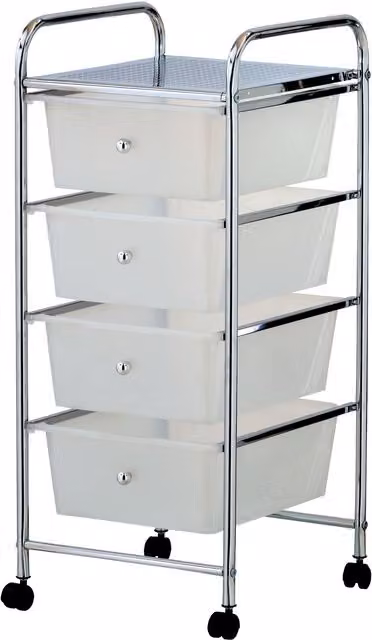 VonHaus Plastic and Metal Storage Trolley with 4 Drawers in White