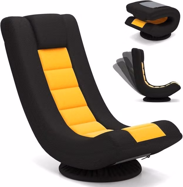 Kelvenix Black Fabric Gaming Chair with 4-Position Adjustment and 360 Degree Swivel