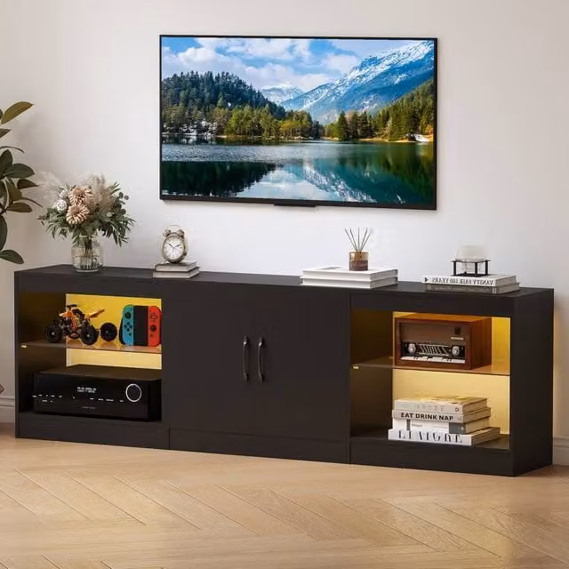 Costway 3-in-1 Modular TV Stand and Entertainment Centre for up to 85 inch TVs with LED Lights in Black