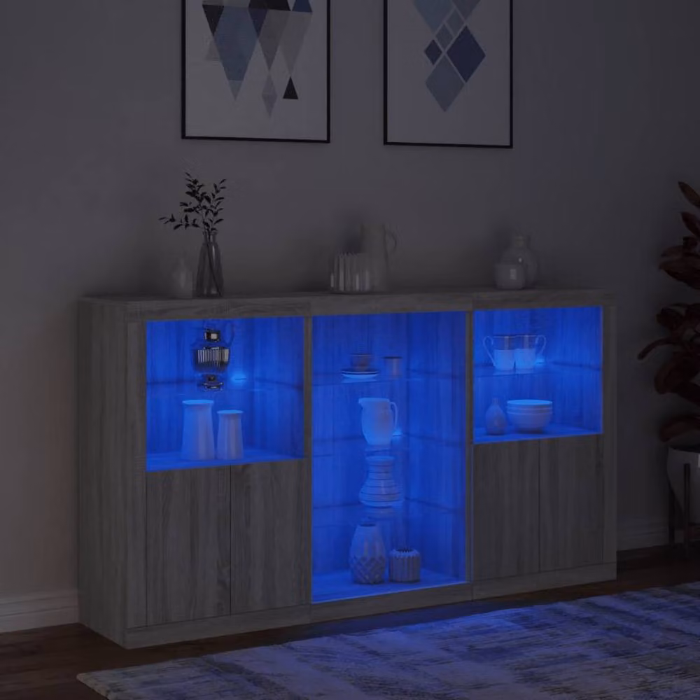 Berkfield Home Modern Sideboard with Integrated LED Lights in Grey Sonoma, W: 181.5 cm, D: 37 cm, H: 100 cm – 3
