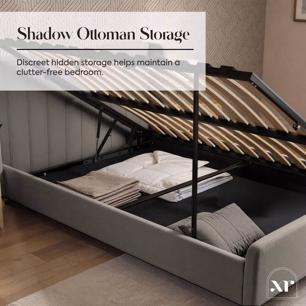 X Rocker Lola Upholstered Shadow Ottoman King Bed in Grey, W: 180 cm, D: 200 cm – 3