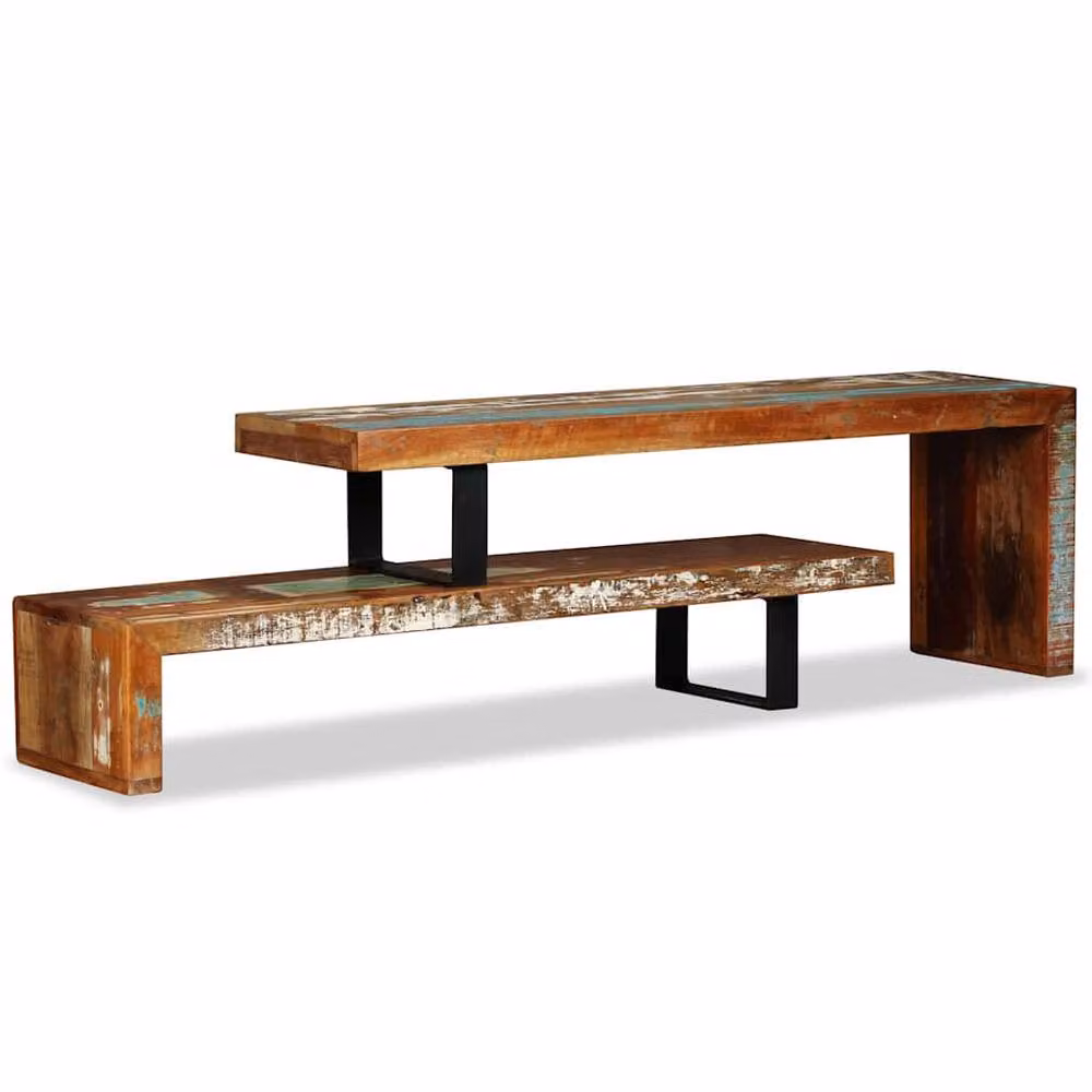 Berkfield Home Vintage Solid Reclaimed Wood TV Stand in Brown – 2