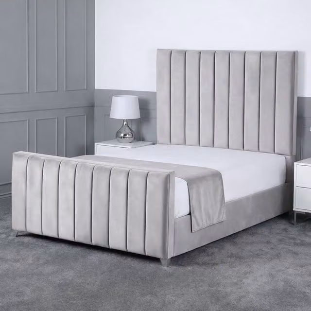 Living Comfort Bedz Empress Silver Velvet Upholstered Gas Lift Storage Bed with 48 Inch Headboard, W/D/H: 180 x 200 cm