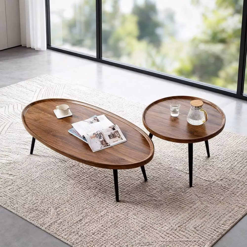 VOGREX Nesting Coffee Table Set of 2 in Brown Walnut Wood – 2