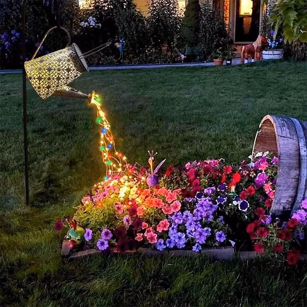 FLAVORA Solar Powered LED Watering Can String Light in Bronze with Multicolour RGB Lights – 4