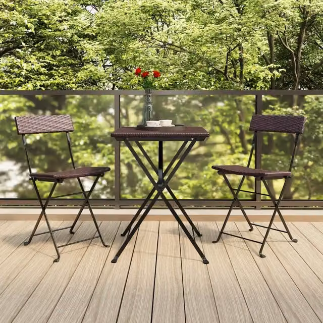 Berkfield Home Folding Bistro Chairs, Set of 2, Brown Poly Rattan and Steel