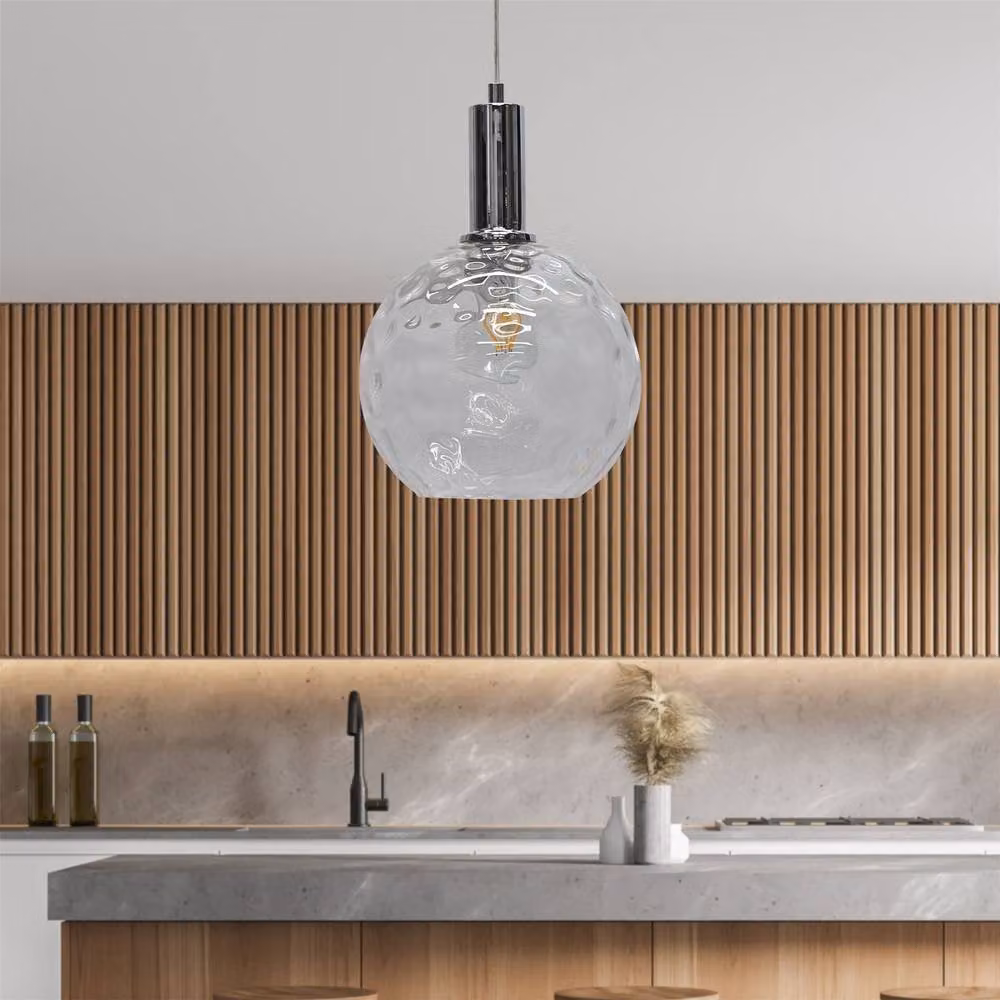 First Choice Lighting Barnum Art Deco Pendant Fitting with Transparent Dimple Glass Sphere and Chrome Finish – 2