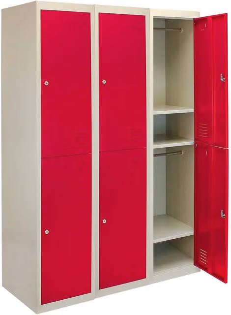 Monstershop Set of 3 Metal Storage Lockers with Two Hinged Doors, Red, H 180 x W 45 x D 38 cm – 1