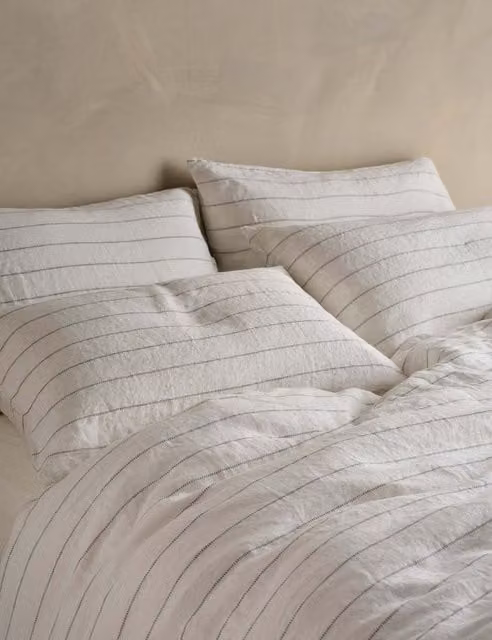 Bedfolk Pure Linen Striped Duvet Cover in White Mix