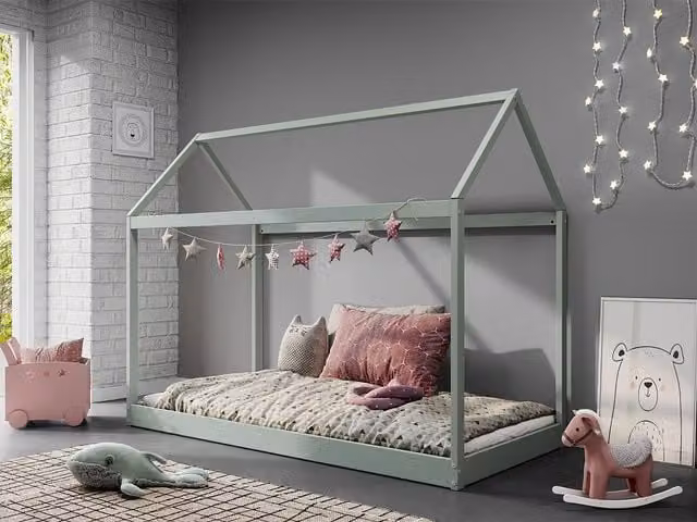 Home Detail Taylor Wooden Kids Montessori House Bed in Green, W/D/H: 90 x 190 cm