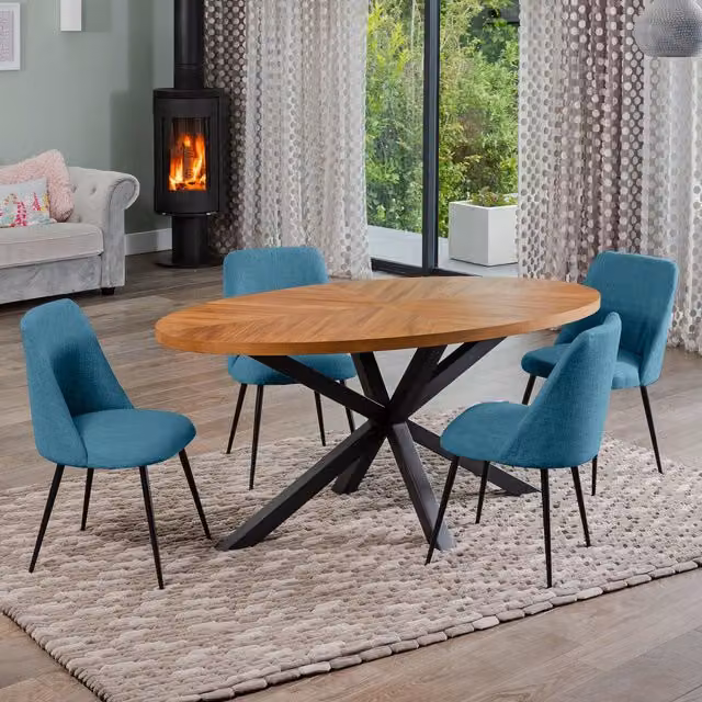 Artemis Home Dosenna Oval Dining Table Set with 4 Morandi Fabric Chairs in Petrol