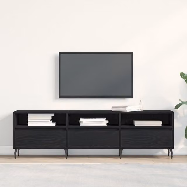 Berkfield Home Modern Black Oak TV Cabinet, W: 150 cm, D: 30 cm, H: 44.5 cm – 1