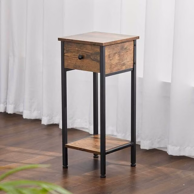 Livingandhome Minimalist Brown Wood Grain Particleboard Side Table with Shelf, W/D/H: 30 x 30 x 30 cm