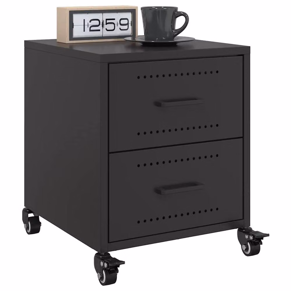 Berkfield Home Set of 2 Black Metal Bedside Cabinets, W/D/H: 36 x 39 x 43.5 cm – 2