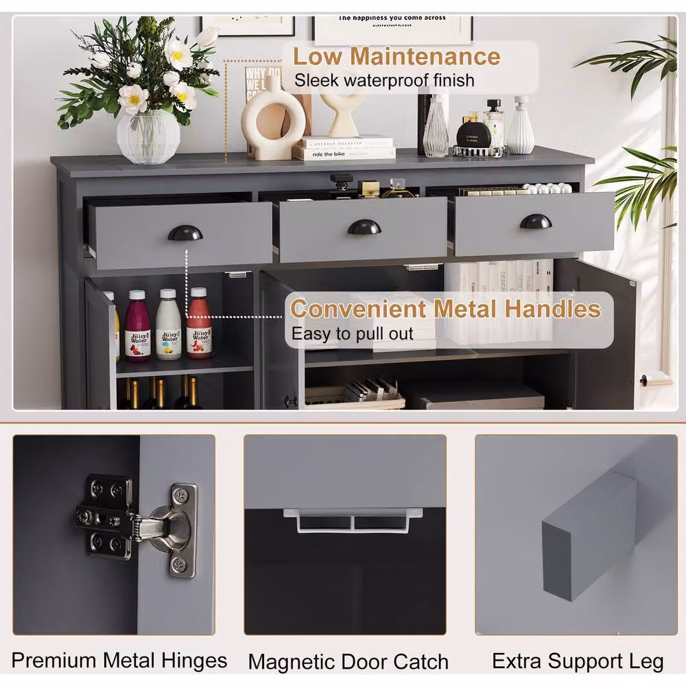 Costway Modern Buffet Sideboard in Grey – 4