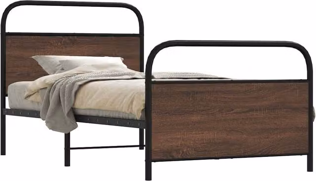 Berkfield Home Bed Frame in Brown Oak, W/D/H: 90 x 200 cm