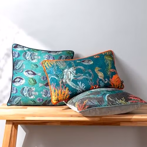 Wylder Tropics Abyss Fish Chenille Decorative Cushion in Blue and Turquoise, W/D/H: 43 x 43 x 43 cm – 3