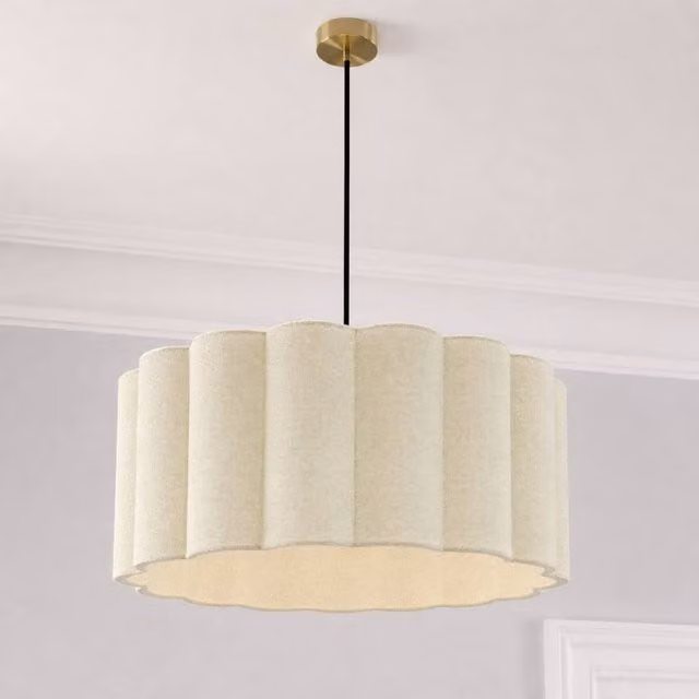 CGC Lighting Maria Scalloped Drum Lampshade in Beige Fine Linen, Diameter: 48 cm – 1