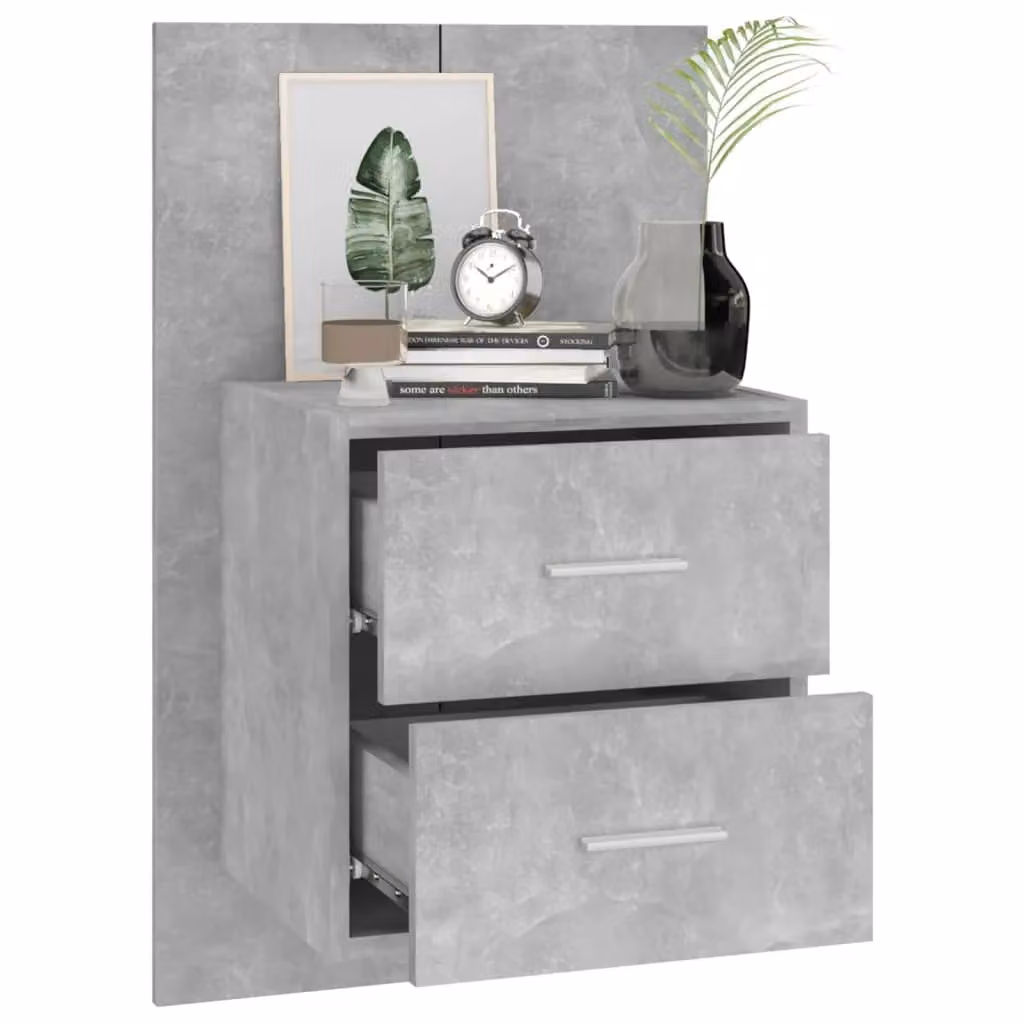 Berkfield Home Wall-mounted Bedside Cabinets, 2 Piece Set, Concrete Grey – 3