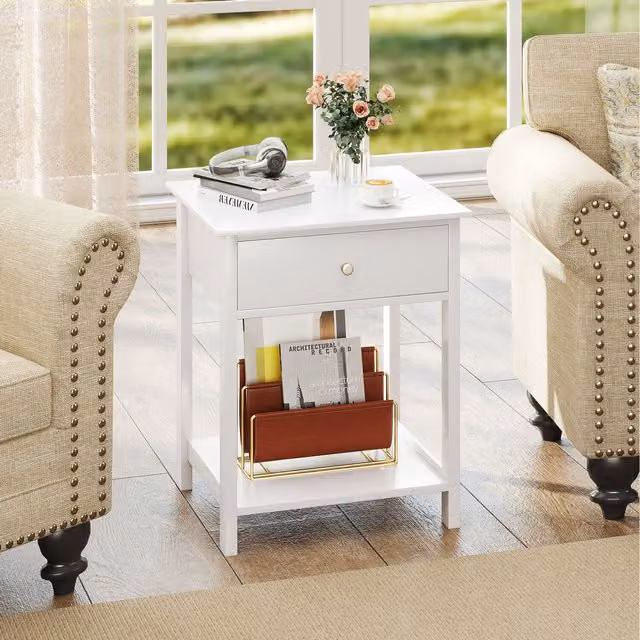 Costway Modern Square Sofa Side Table in White