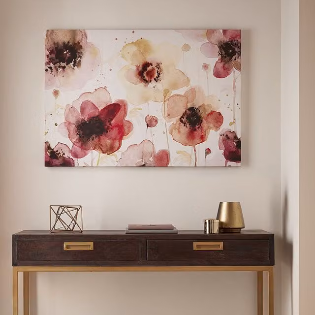 Art for the Home Painterly Blossoms Floral Printed Canvas in Red and Multicolour