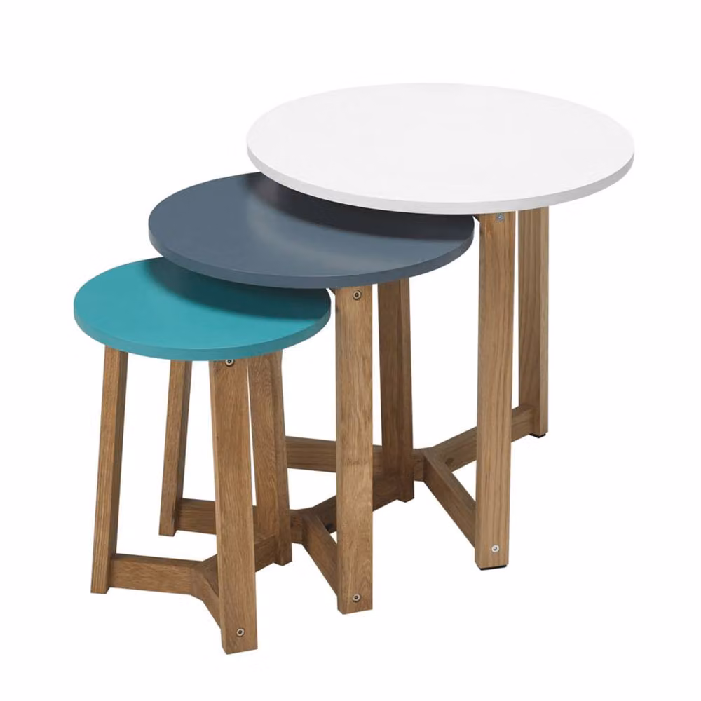 Wyld Haus Set of 3 Birr Round Solid Oak Nesting Tables in Sand – 2