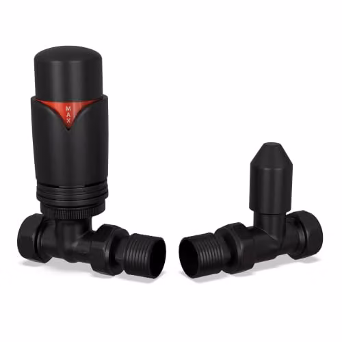 UK Radiators Derry Bold Black Thermostatic Radiator Valve and Lockshield Set with 8mm Reducers – 2