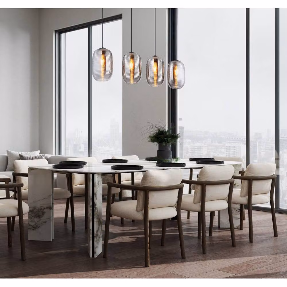 Netlighting Jefrey Bar Pendant Ceiling Light in Matt Black with Smoke Grey Glass Shade, 4x E27 – 2