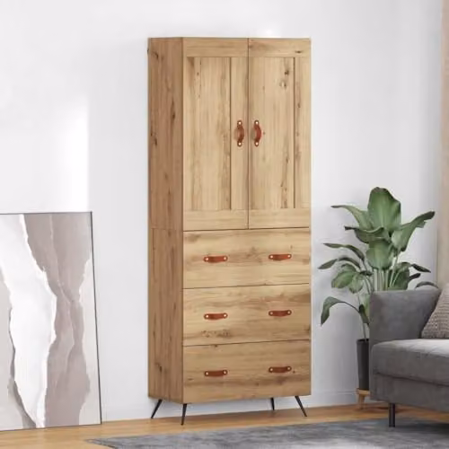 vidaXL Artisan Oak Highboard with 3 Drawers and Hinged Doors, W/D/H: 69.5 x 34 x 180 cm – 2