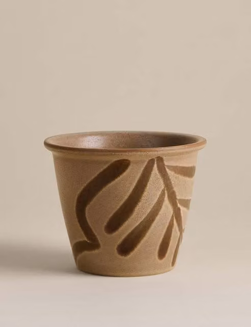 M&S Small Brown Floral Ceramic Tabletop Planter