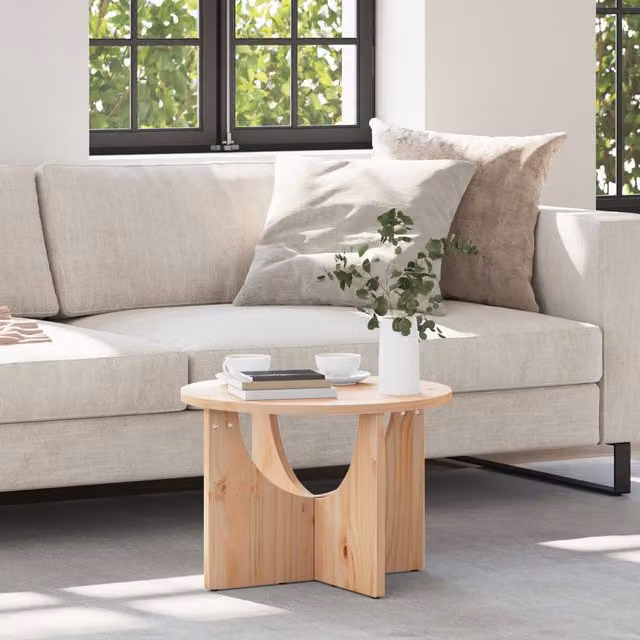 Berkfield Home Round Rustic Coffee Table in Brown Solid Pine Wood W/D/H: 50 x 50 x 35 cm – 1