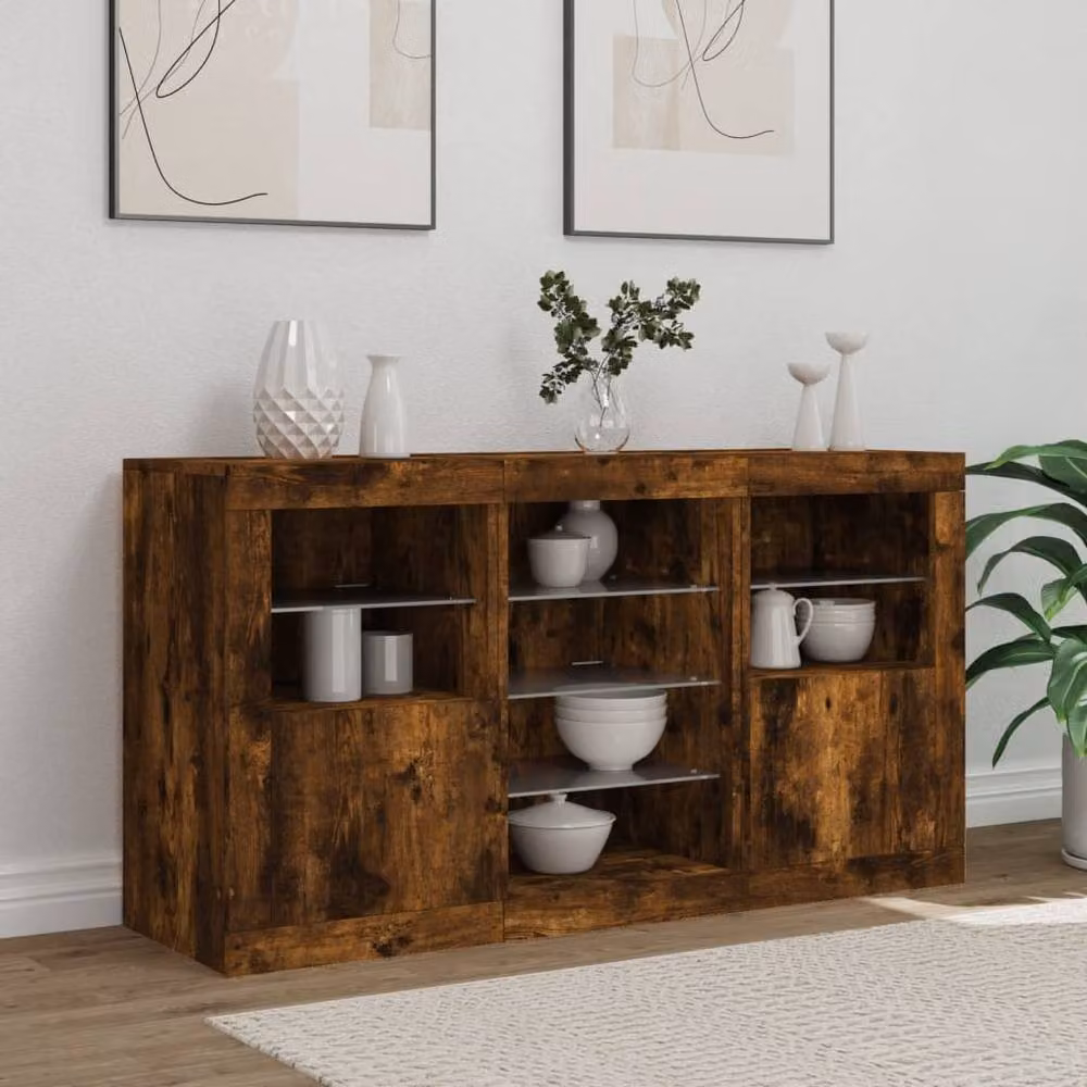 Berkfield Home Modern Sideboard with Integrated LED Lights in Smoked Oak Brown, W/D/H: 123 x 37 x 67 cm – 3