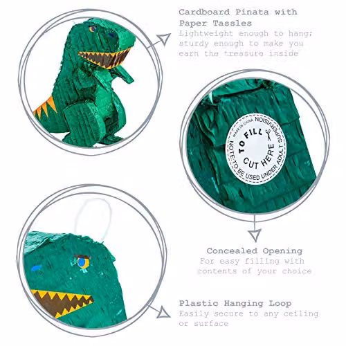 Fax Potato Rex the Dinosaur Pinata in Green and Multicolour, W43 x D13 x H55 cm – 3