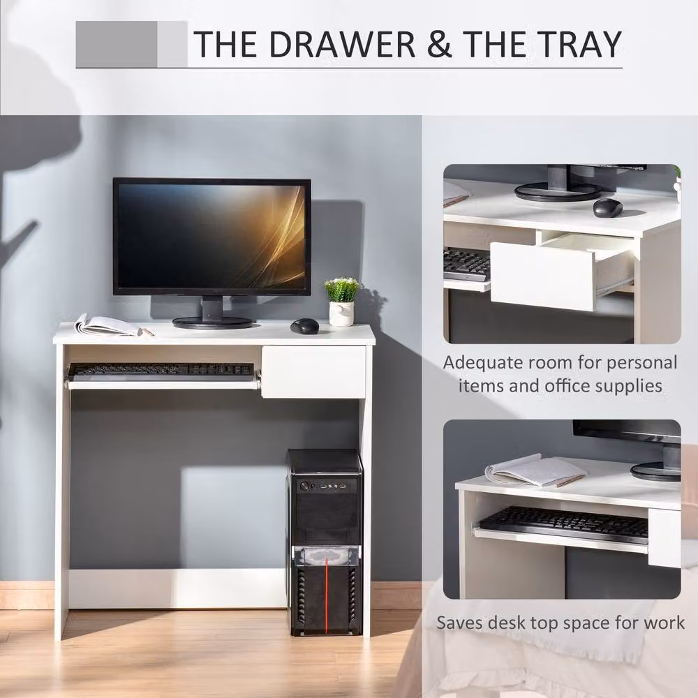 STILVORA Modern Computer Desk with Keyboard Tray and Drawer, White, W/D/H: 120 x 60 x 75 cm – 5