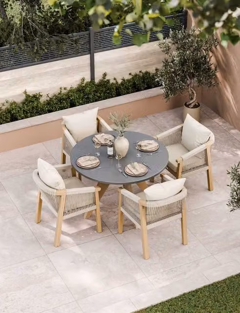 Royalcraft Luna 4 Seater Round Dining Set in Beige Mix Acacia Wood