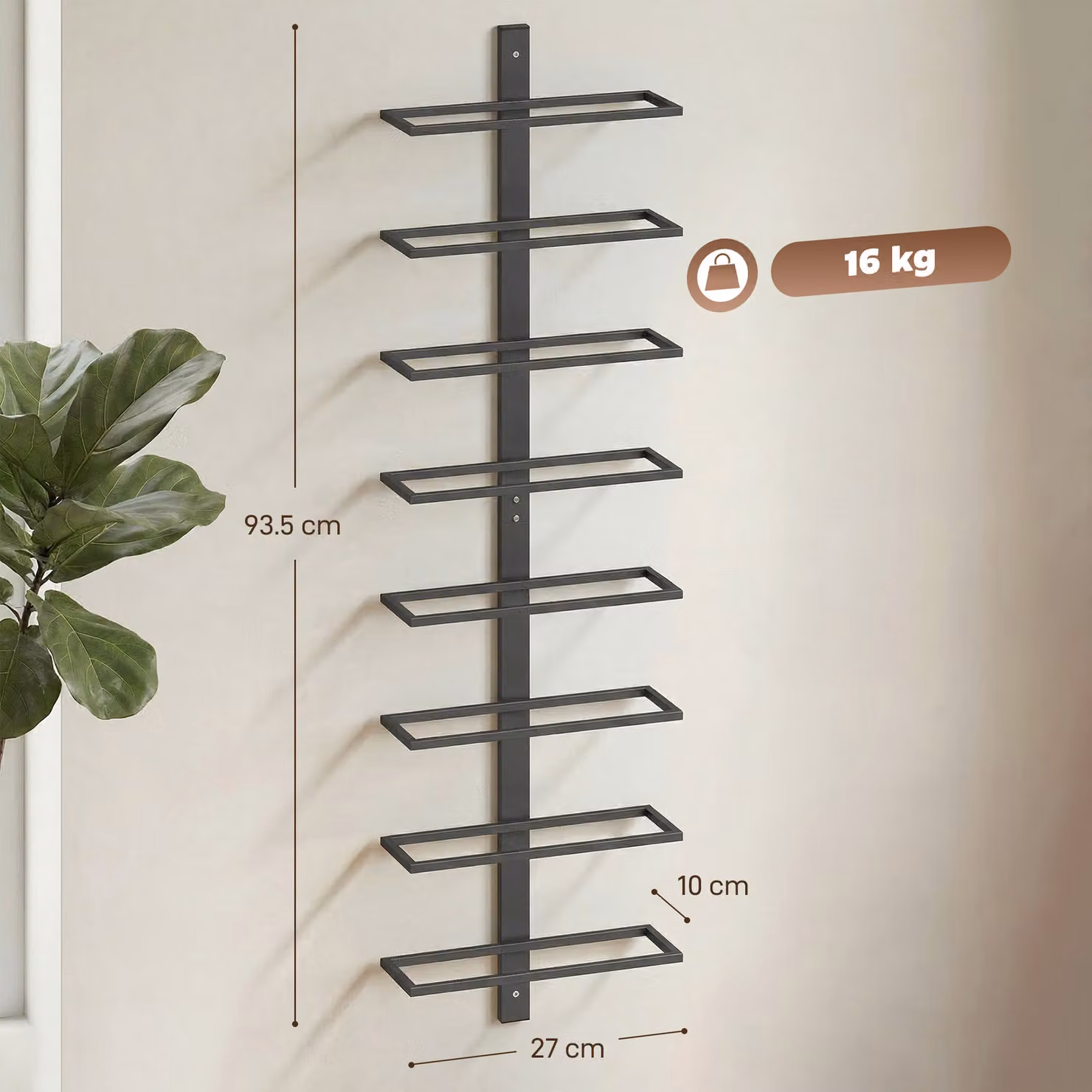 HOMCOM 8 Tier Wall Mounted Metal Wine Rack in Black – 2