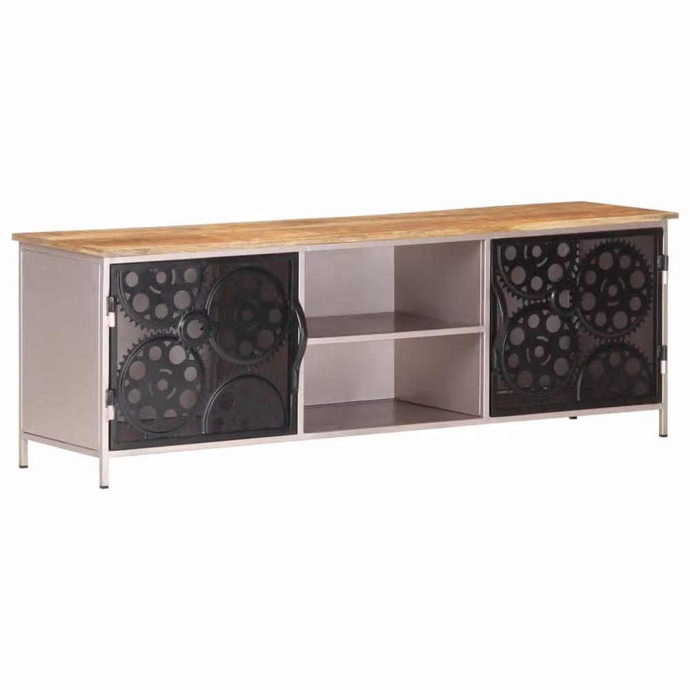Berkfield Home Industrial TV Cabinet in Brown Rough Mango Wood, W/D/H: 120 x 30 x 40 cm – 2