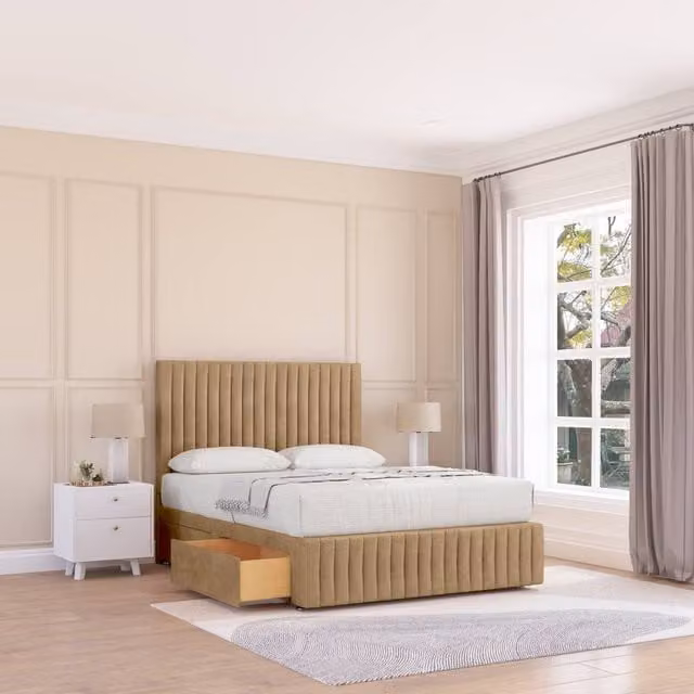 Sloomy Madison Upholstered Divan Bed Base and Headboard in Brown, Size: Super King, W/D/H: 200 x 200 cm