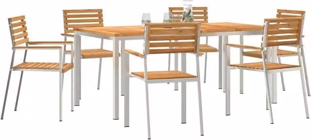 Berkfield Home Modern 7 Piece Garden Dining Set in Brown Solid Teak Wood – 1