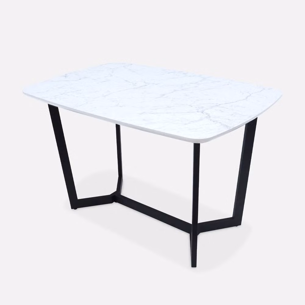 sweeek Modern Marble-effect Rectangular Dining Table with Metal Legs in White and Black, Seats 4 to 6 Adults, W/D/H: 245 x 80 x 75 cm – 2