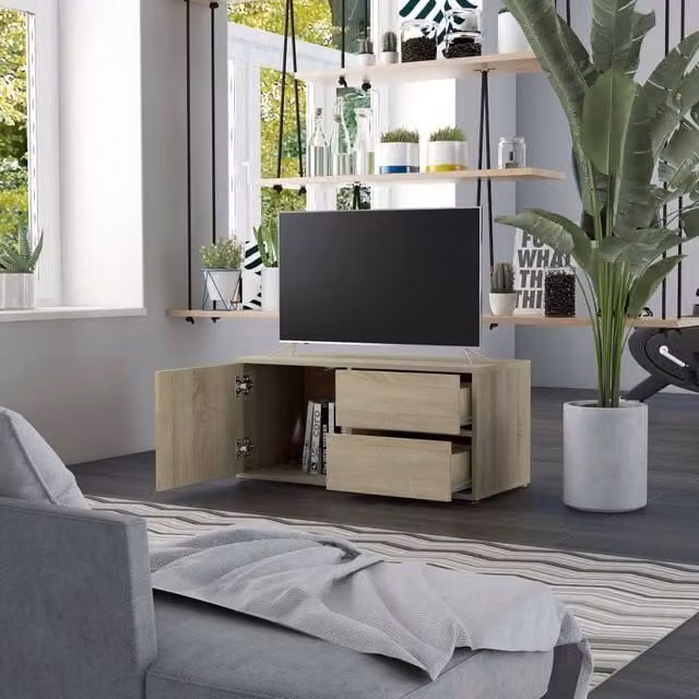 Berkfield Home Sonoma Oak TV Cabinet in Beige, W/D/H: 80 x 34 x 36 cm