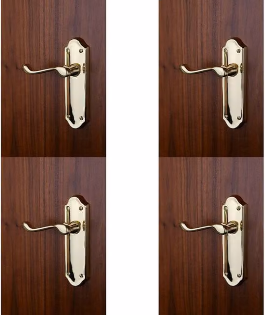 Loops 4 Pairs of Victorian Upturned Handles with Latch Backplate in Polished Brass, 168 x 47 mm – 1