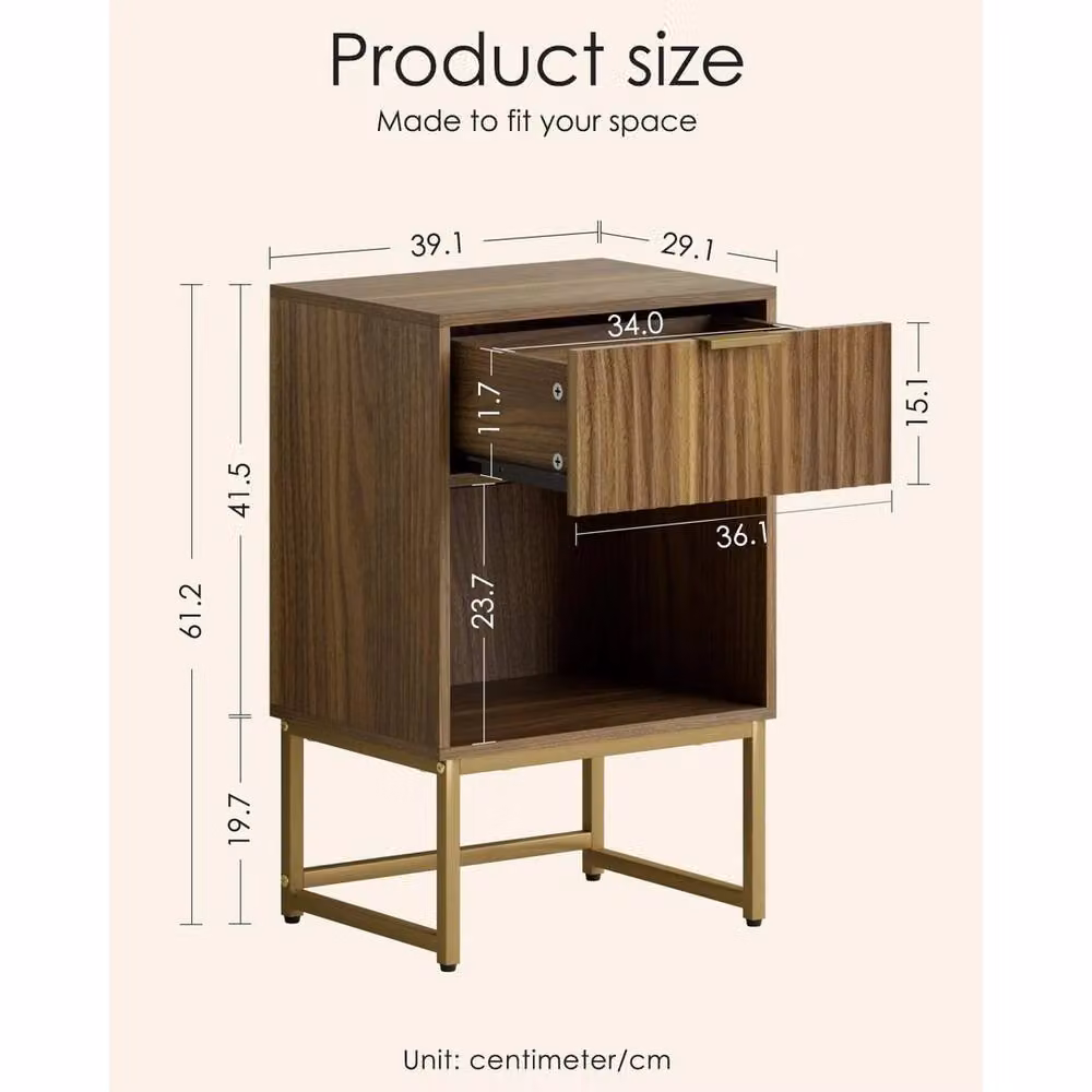 FORGEVIO Walnut Brown Fluted Bedside Table W: 39.0 cm, D: 29.0 cm, H: 61.5 cm – 2