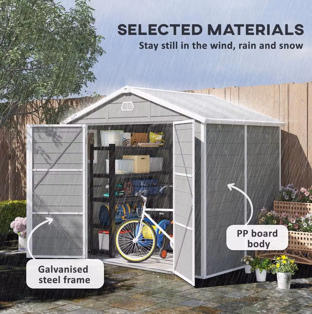 STILVORA Galvanised Steel Garden Storage Shed in Grey, W: 228 cm, D: 190 cm, H: 190 cm – 5